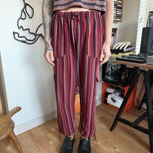 Vintage 90s Earthy Boho Striped Lightweight Cargo Pants  ~ Size Small